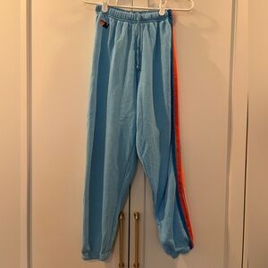 Aviator Nation Light Blue Joggers with Multi Bright Stripes